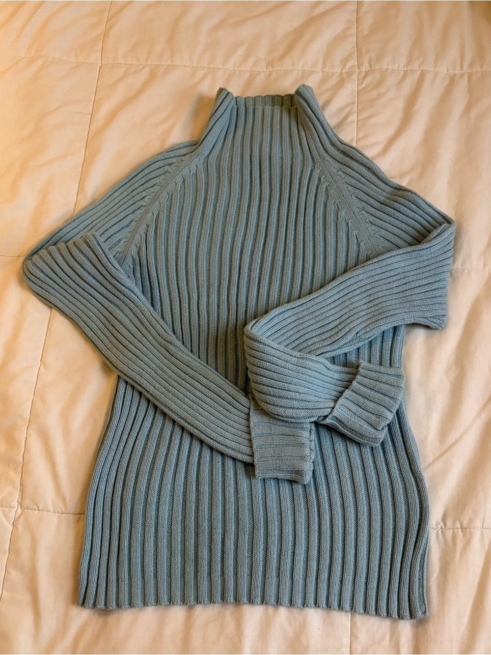 Ribbed Mock Neck Women's Sweater - Light Blue